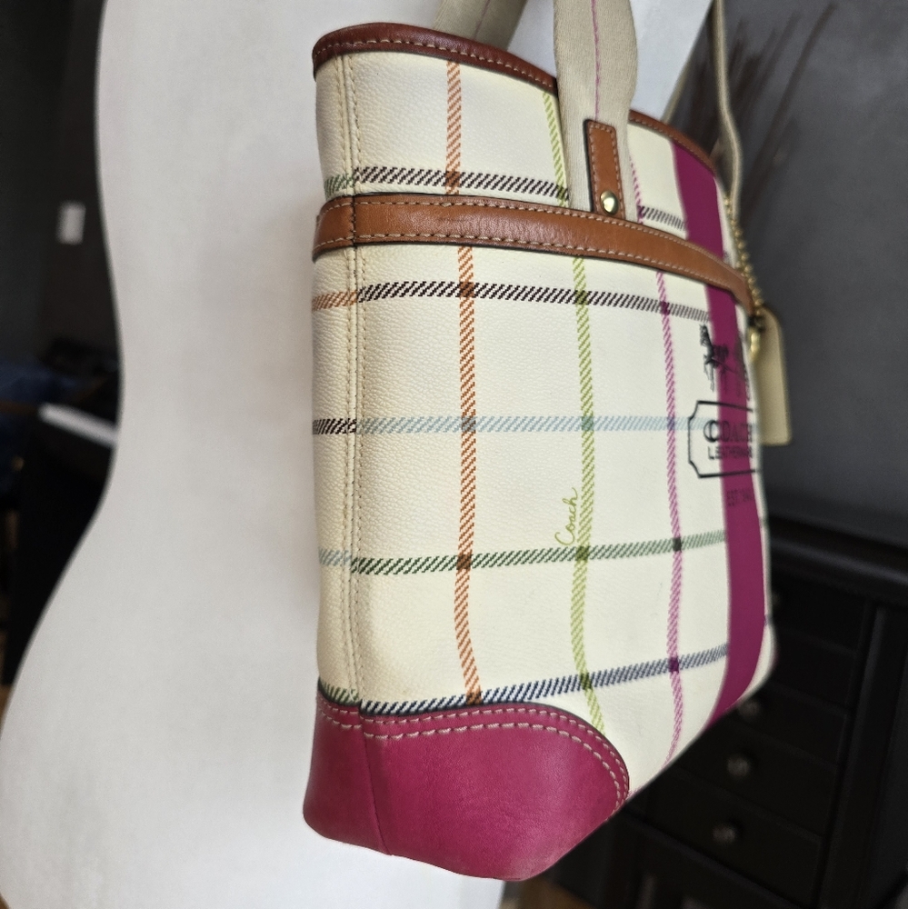 Coach Pink and Cream Plaid Tote - Picture 6 of 15